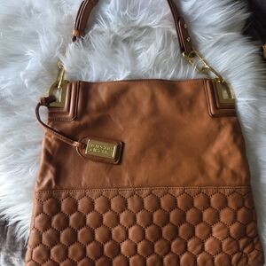 Cognac Quilted Leather Shoulder Bag with Gold Hardware